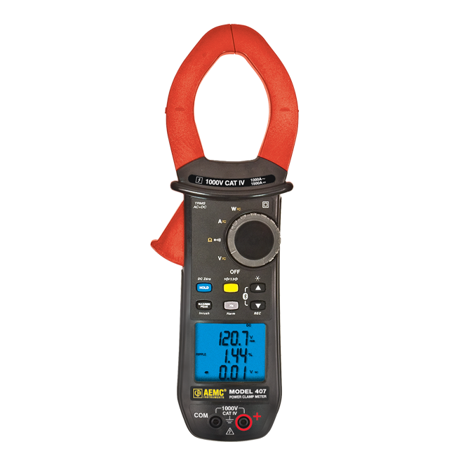 AEMC 407 Power Clamp Meter/Data Logger, 1000 V AC/DC, 1000 A AC/1500 A DC