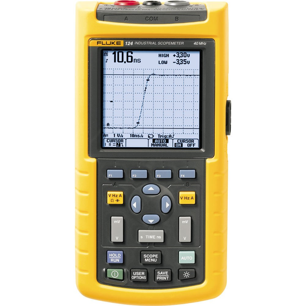 Fluke 124B Industrial Hand-Held ScopeMeter Oscilloscope, 2 Channel, 40 MHZ