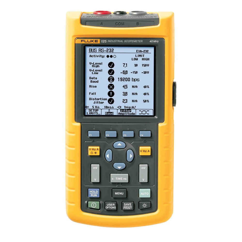 Fluke 125B Industrial ScopeMeter Hand-Held Oscilloscope, 2 Channel, 40 MHZ