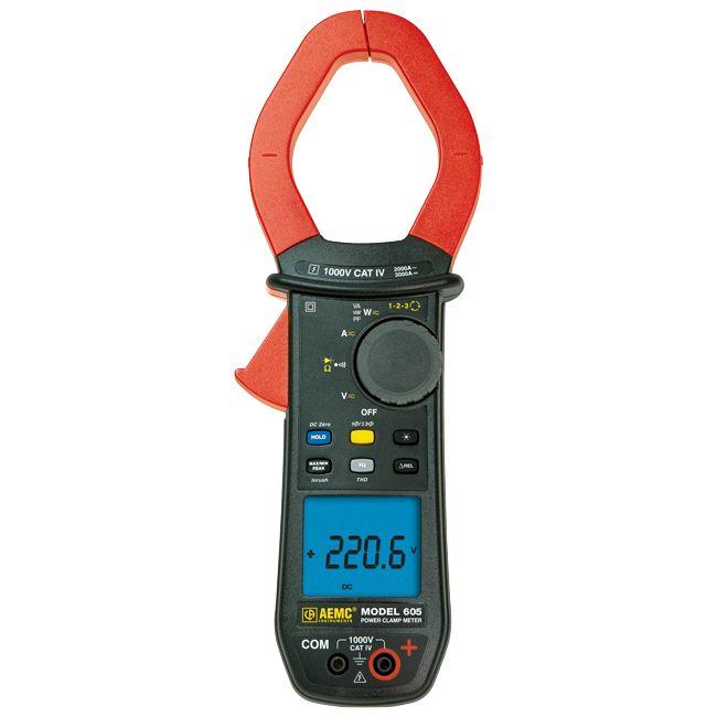 AEMC 605 True RMS Power Clamp Meter with Phase Rotation, 1000V AC/DC, 2000A AC/3000A DC